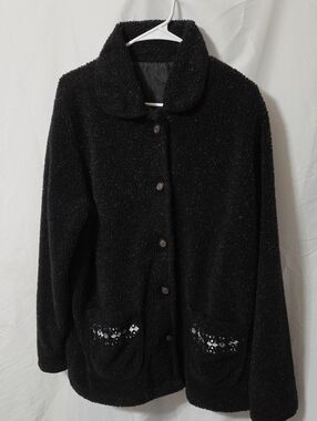 Black Fleece Reversible Jacket with Pockets, Size Large, Like New Condition